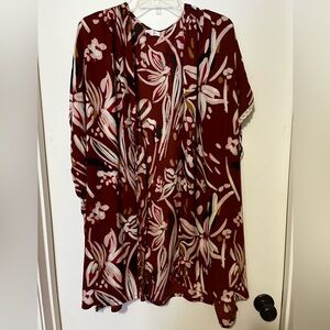 Maurices Women One Size Floral Red White Kimono Cover Up Shawl Lace Short Sleeve